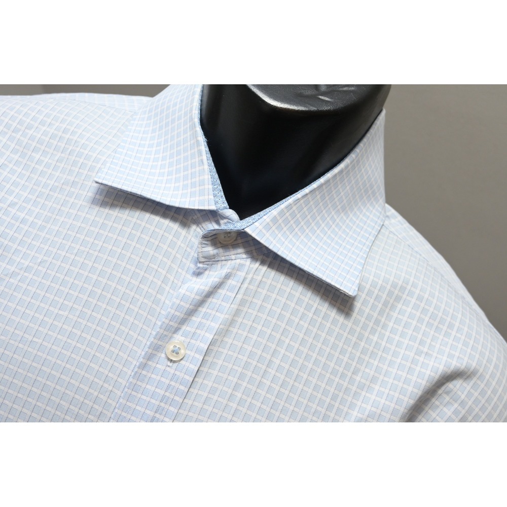 English Laundry Dress Shirt Men XL 17 34/35 Blue Plaid Woven Long Sleeve EUC